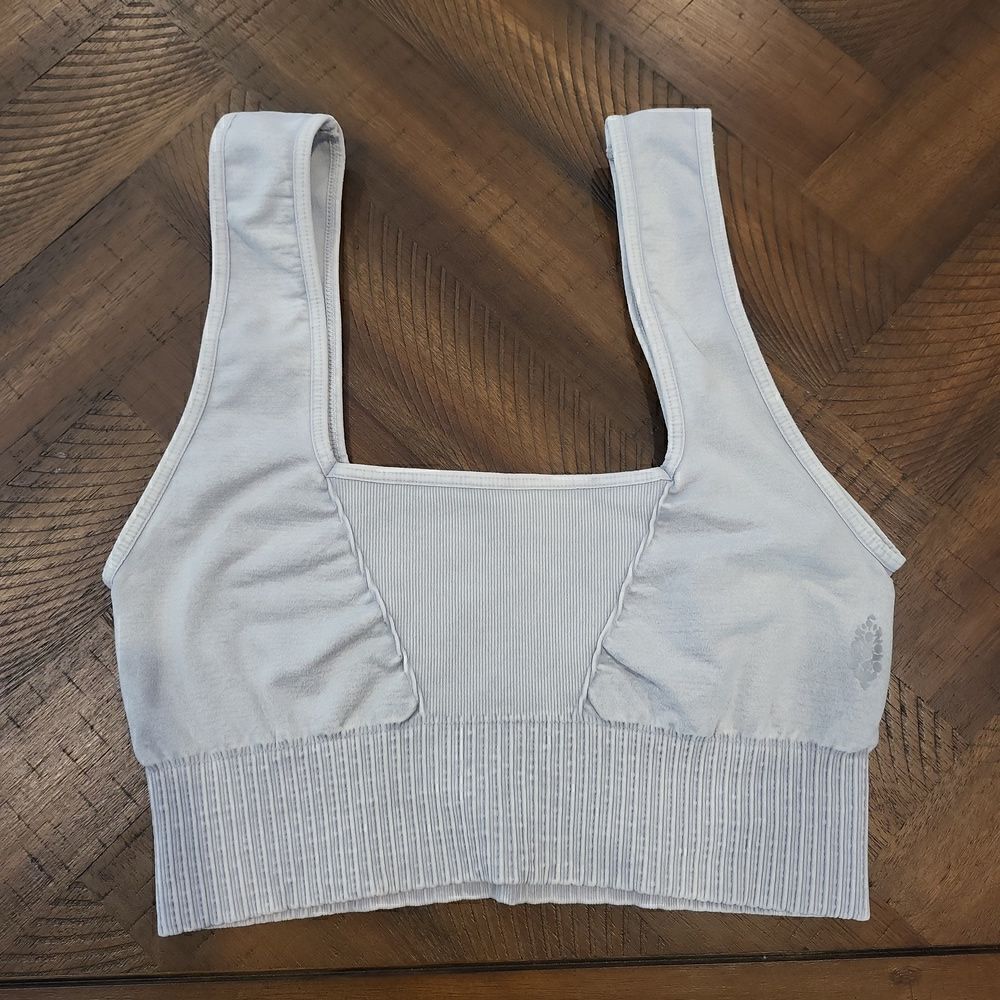 Free People Good Karma Square Neck Bra Ice Grey M/L